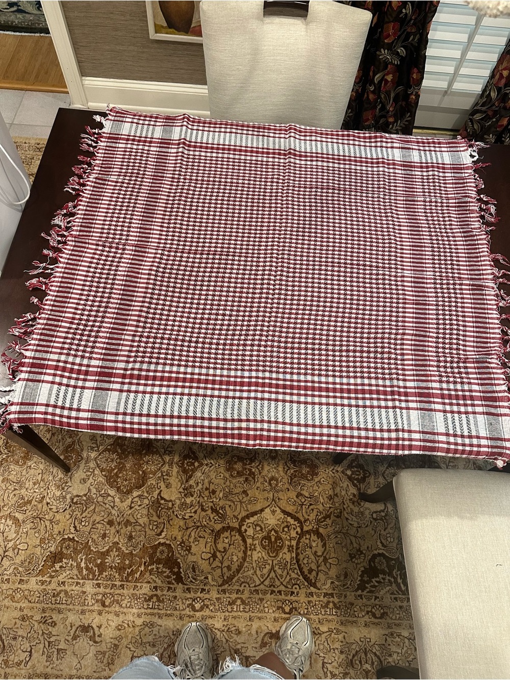Cotton On Red and White Checkered Fringe Tablecloth